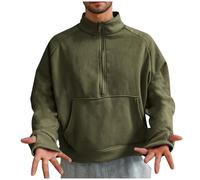 Quarter Zip Jumper Men, Mens Sweatshirts Solid Color Half Zip Jumpers Plain Fleece Lined Pullover with Thumb Hole and Pockets Long Sleeve Tops Lapel Collar Sweaters for Travelling, Walking