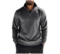 Quarter Zip Jumper Men, Mens Sweatshirts Solid Color Half Zip Jumpers Plain Work Tactical Pullover Fleece Lined Long Sleeve Tops Stand Collar Sweaters for Autumn Winter, Travelling, Walking