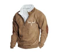 Quarter Zip Jumper Men, Mens Sweatshirts Vintage Cow Printed Half Zip Jumpers Work Tactical Pullover Fleece Lined Long Sleeve Tops Stand Collar Sweaters for Autumn and Winter S-5XL Khaki