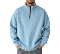 Quarter Zip Jumper Men Work Regular Fit Winter Warm 1/4 Zip Jumper Mens Fleece Lined Thermal Sweatshirts Long Sleeve Collar Golf Jumpers Tops UK Casual Knitwear Pullover Knitted Sweaters Light Blue