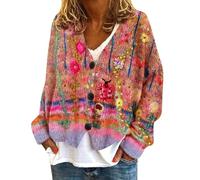Quarter Zip Jumper Women Ladies' New Christmas Abstract Printed Casual Cloak Jacket Cardigan Ladies Chunky Jumpers Size 12 (Red, XL)