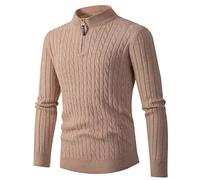 Quarter Zip Knitwear, Men's Jumper with Zip Rib Jumper Turtle Neck Long Sleeve Roll Neck Knitted Sweater Causal Mens Warm Turtle Neck Long Fishermans Jumper Mens Half Zip Jumpers Pullover Jumper