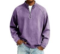 Quarter Zip Pullover Men 2026 Vintage Washed Distressed Denim Sweatshirt Casual Stand Collar Long Sleeve Polo Shirts Clothes Loose Fit Golf Tops Faux Jean Shirt, A01-Purple, 3XL