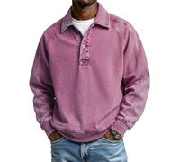 Quarter Zip Pullover Men 2026 Vintage Washed Distressed Denim Sweatshirt Casual Stand Collar Long Sleeve Polo Shirts Clothes Loose Fit Golf Tops Faux Jean Shirt, A03-Pink, L