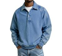 Quarter Zip Pullover Men 2026 Vintage Washed Distressed Denim Sweatshirt Casual Stand Collar Long Sleeve Polo Shirts Clothes Relaxed Fit Wash Streetwear Tops, A03-Blue, 3XL
