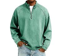 Quarter Zip Pullover Men 2026 Vintage Washed Distressed Denim Sweatshirt Casual Stand Collar Long Sleeve Polo Shirts Clothes Loose Fit Golf Tops Faux Jean Shirt, A01-Green, 3XL