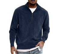 Quarter Zip Pullover Men Corduory Long Sleeve Mock Neck Sweatshirt Casual Thermal Stand Collar Golf Rugby Polo Shirts 2025 Navy