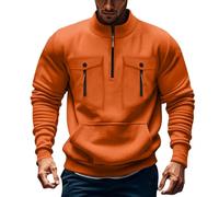 Quarter Zip Pullover Men Lightweight Mens Polo Shirts Casual Fashion 1/4 Zipper Up Sweatshirts Long Sleeve Tops Mock Neck Slim Fit Heated Sweatshirt with Chest Pockets (Orange, XXXXXL)