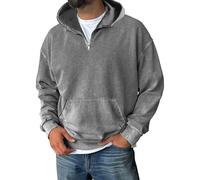 Quarter Zip Pullover Sweatshirts for Men Acid Washed Hoodies Casual Long Sleeve Hoody Tops Fall Winter Distressed Hooded Sweatshirts Grey