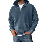 Quarter Zip Pullover Sweatshirts for Men Acid Washed Hoodies Casual Long Sleeve Hoody Tops Fall Winter Distressed Hooded Sweatshirts Navy