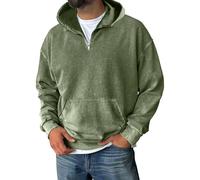 Quarter Zip Pullover Sweatshirts for Men Acid Washed Hoodies Casual Long Sleeve Hoody Tops Fall Winter Distressed Hooded Sweatshirts Blackish Green