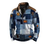 Quarter Zip Sweatshirt for Men UK- Patterned Pullover Stand Collar with Elbow Patch Casual Sweater Fall Winter Thermal Sport Vintage Jumper (Dark Blue, L)