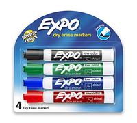 EXPO Low-Odor Dry Erase Markers, Chisel Tip, Assorted Colors, 4-Count