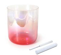 Quartz Chakra Crystal Singing Bowl for Yoga Meditation & Sound Bath, Clear Sound Bowl with Crystal Striker Suede Mallet & O-ring, Gradient Red(440Hz,7"A)