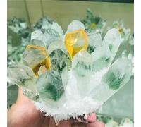 Quartz Cluster, Natural Green Ghost Crystal Cluster, Inlaid Yellow Mineral Specimen Home Decor(300-400g)