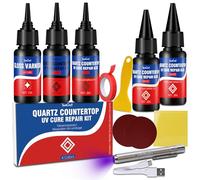 Quartz Countertop Repair Kit, 30-Second UV Light Cure with Four Colours White, Grey, Beige, Clear, Stone Surface Chip Filler for Granite, Marble, Tile & Worktops, DIY Fix Scratches, Chips & Nicks