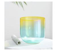 Quartz Crystal Singing Bowl Clear Gradient Yellow Blue, Natural Cosmic Light Singing Bowl, Alchemy Crystal Singing Bowl for Yoga Meditation & Sound Healing, with Free Mallet & O-ring