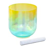 Quartz Crystal Singing Bowls, 432Hz Quartz Singing Bowl for Sound Bath with Mallet, Yellow Cyan 6-7 inch(E note,6")
