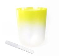 Quartz Crystal Singing Bowls, 7 inch Yellow Gradient Singing Bowl With notes, Striker And O-ring For Yoga Meditation(E Note)