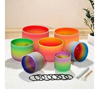 Quartz Crystal Singing Bowls, Colored, 6-12 Inch Set, With Carrying Bags Suede Sticks And Rubber Mallets, Adjusting Emotional State(440hz)
