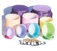 Quartz Crystal Singing Bowls, Quartz, 6-12 Inch Set, With Suede Striker, Rubber Mallet, For Stress Reduction, Prayer, Buddhist, Balancing Body Chakra