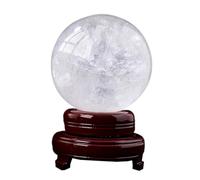 Quartz Crystal White Calcite Sphere Gemstone Ball Sculpture Figurine with Stand,White-10cm