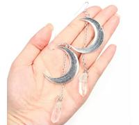Quartz Crystal Witchy Crescent Moon Star Gothic Chain Crown Earring Jewelry-White