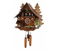 Quartz cuckoo clock Black Forest house with movable angler and rotating mill ...