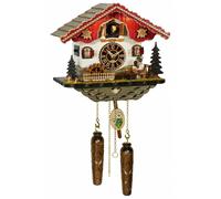 Quartz Cuckoo Clock Black Forest house with moving beer drinker and mill whee...