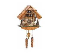 Quartz Cuckoo Clock Black Forest house with moving wood chopper and mill whee...