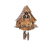 Engstler Quartz Cuckoo Clock Black Forest House with Moving Wood Chopper and Mill Wheel, with Music EN 4661 QMT