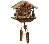 Quartz Cuckoo Clock Black Forest house with moving wood chopper and mill whee...