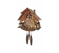 Quartz Cuckoo Clock Black forest house with music and dancers, moving beer dr...