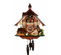 Quartz Cuckoo Clock Black forest house with music and dancers, moving seesaw