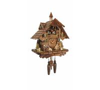 Quartz Cuckoo Clock Black forest house with music and dancers, moving wander...