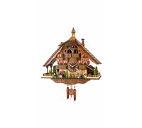 Quartz Cuckoo Clock Black forest house with music, moving seesaw and mill wheel