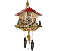 Quartz Cuckoo Clock Black forest house with music, moving seesaw and mill wheel