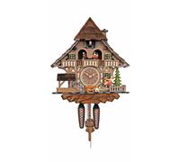 Quartz Cuckoo Clock Black forest house with music, moving seesaw and mill wheel