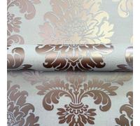 QUARTZ DAMASK WALLPAPER ROSE GOLD - FINE DECOR FD42204 GLITTER METALLIC