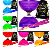 Quartz Diabolo Free Runner with Ball Bearing Triple Layer Set with Coloured Diabolo Fiber Hand Sticks and Diabolo Cord + Diabolo Carry Case, Quartz Ii Diabolo Set, Lila Diabolo/Rosa Stix