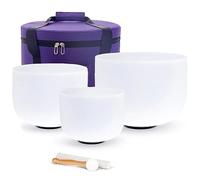 Quartz Frosted Chakra Sound Bowls 8"B+10"E+12"C 3Pcs, Crystal Singing Bowls with Free Carrying Case 2 Types of Mallets & 3 O-rings, Singing Bowls for Yoga Meditation(440Hz)