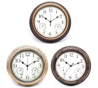 Quartz Garden for Decor Patio Home Weatherproof with Thermometer Yard Hygrometer Clock Silent Vintage 12 Inch Outdoor Wall Plus(Bronze Gold)