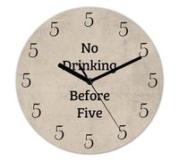 Quartz Hanging Clock 25Cm, No Drinking Before Five Digital Wall Clocks Frameless, Modern Round Clock, Kitchen, Living Room, Office
