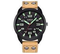 Quartz Luminous Men's Leather Dial Watch Strap Calendar Outdoor Men's Watch Mens Large Watches (E, One Size)