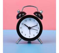 Quartz Movement For Mini Alarm Clock with Classic Double Bell Design for Nightstand Bedroom Use Analog Silent Sweep Mechanism (black)