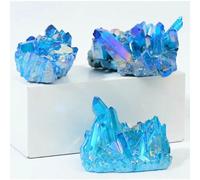 Quartz Natural Stones,Sky Blue Quartz Electroplating Titanium Crystal Cluster Stone Specimens Cured Coating Healing Crystals-Sky Blue-70g
