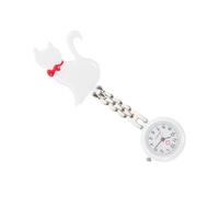 Quartz Nurse Hanging Pocket Watch White Cute Cat Brooch for Doctors | Lovely Creative Fashionable Finish, Glass Lens, Alloy Case, Easy to Clean, Accurate Timing, Universal Fit