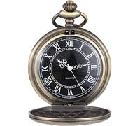 Quartz Pocket Watch for Men with Black Dial and Chain (Bronze)