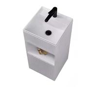 Quartz Stone Pedestal Bathroom Sink, Floor Standing Square Column Basin with Storage, Includes Faucet and Drain