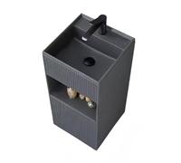 Quartz Stone Pedestal Bathroom Sink, Floor Standing Square Column Basin with Storage, Includes Faucet and Drain